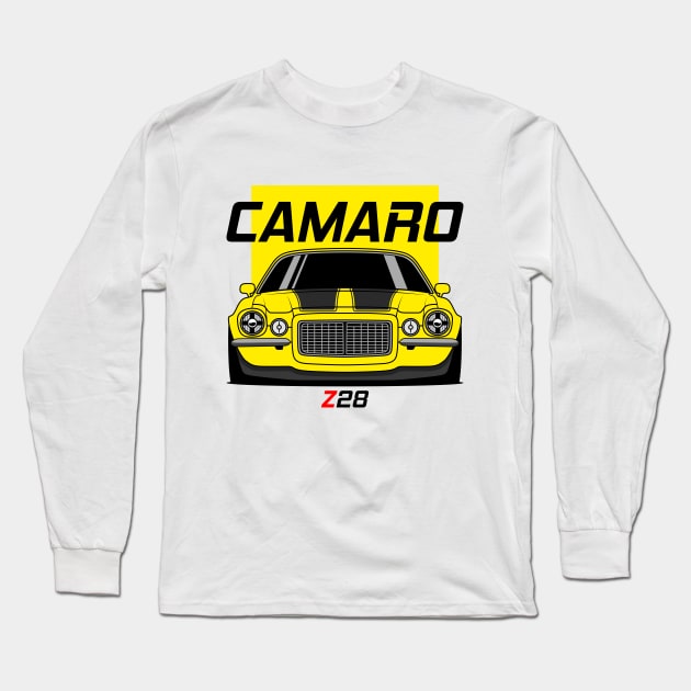 Front Racing Yellow Camaro Z 28 Long Sleeve T-Shirt by GoldenTuners